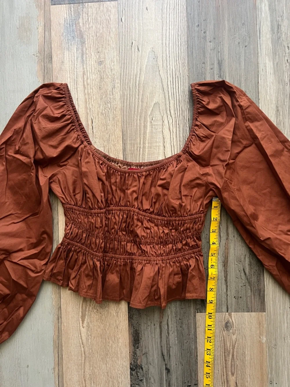 STAUD Rust Brown Smocked Peasant Blouse with Balloon Sleeves Size: Medium (M)